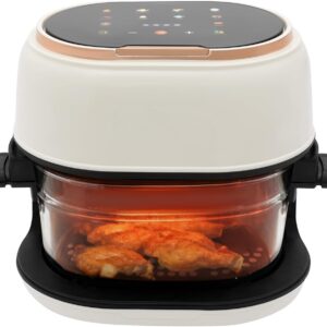 4.2QT Air Fryer with Glass Basket & Touchscreen, 900W Electric Hot Air Fryer Multifunctional, See-Through Window for Healthy Frying, Baking, Family Meals, Chicken Fries Vegetables, 110V, White