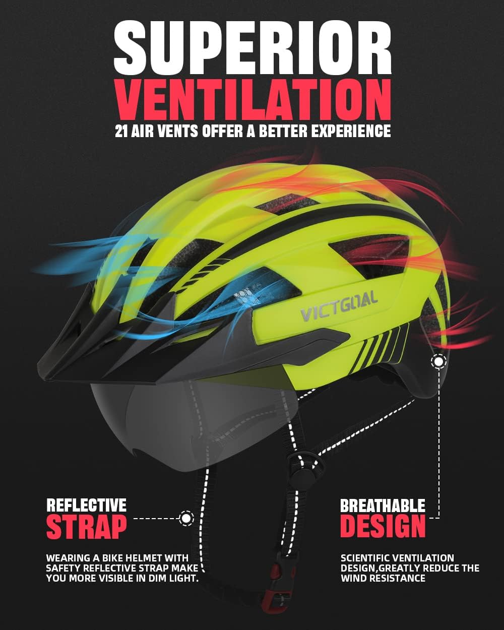 VICTGOAL Bike Helmet with USB Rechargeable Rear Light Detachable Magnetic Goggles Removable Sun Visor Mountain & Road Bicycle Helmets for Men Women Adult Cycling Helmets - Image 3