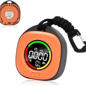 Portable Carbon Monoxide Detector for Travel, 3-in-1 CO Detector Alarm Temp/Humidity Sensor,Battery Operated CO Detector Carbon Monoxide Detectors Portable Travel Size Carbon-Monoxide Detector(Orange)