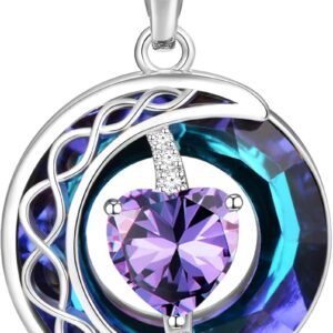 LIANYU Necklace for Womens Blue Sapphire Necklace Moon Pendant S925 Sterling Silver Crystal Jewelry for Women Pendant Birthday Gifts for Wife Gifts Valentine Anniversary