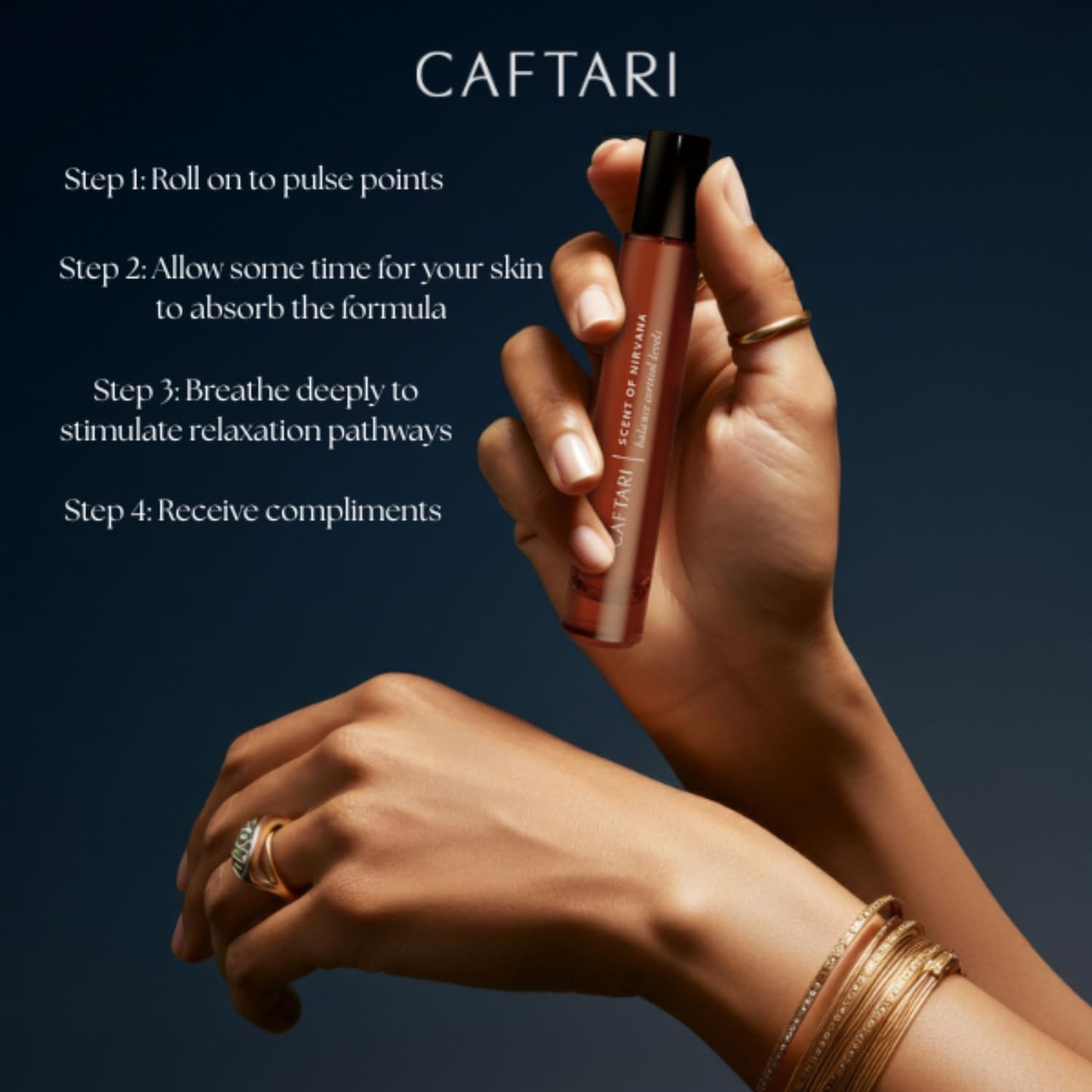 Caftari Luxury Perfume Oil Rollerball | Oudh, Cedarwood & Patchouli | Long Lasting, Travel Size | Clean Jojoba Oil | Stress Relief, Unisex Wellness Fragrance | Scent of Nirvana | 10 ml - Image 7