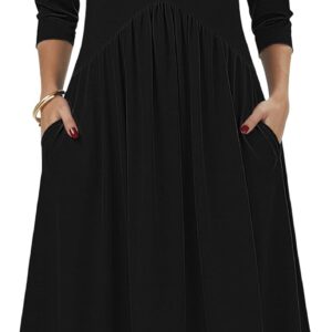 Zeagoo 3/4 Sleeve Women’s Dress Casual Midi Tshirt Dresses with Pockets Empire Waist Summer Semi-Formal Boho Beach Sundress
