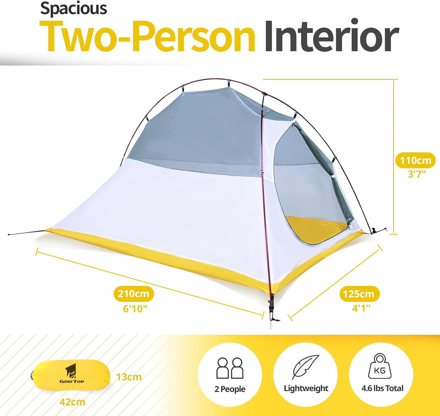 GEERTOP Ultralight 2 Person Tent Waterproof Two Man Backpack Tents for Outdoor Camping Backpacking - Image 4