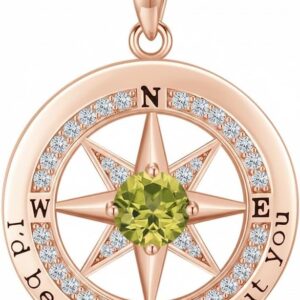 Compass Necklace for Women Wife Girlfriend Mom Daughter Gifts S925 Sterling Silver Jewelry For Anniversary Rose Gold Gifts For Birthday Christmas Mothers Valentines Day 12 Birthstones