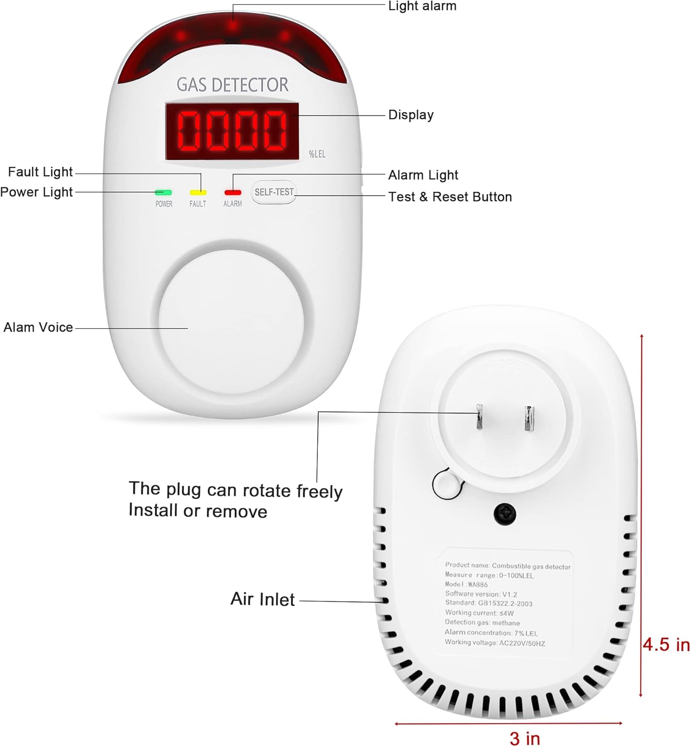 3 Packs Natural Gas Detector - Gas Leak Detector for Home,RV, Gas Detectors for Home Natural Gas,Combustible Gas Detector for LNG, LPG,Propane,Methane. - Image 2
