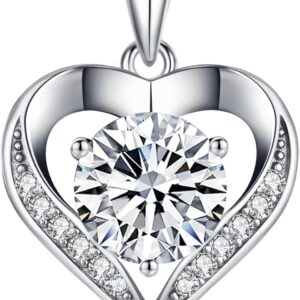 Moissanite Necklace for Women, 1-3 Carat Heart Necklace Engraved with ‘I LOVE YOU’, Birthday Gift for Wife, Anniversary Present for Wife Women, Jewelry Gifts for Valentine’s Day