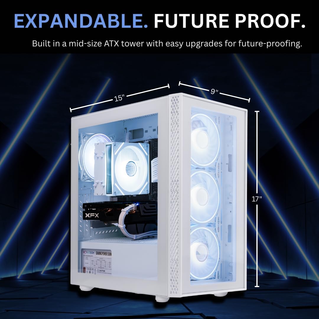 NOVATECH Phantom - Prebuilt Gaming PC Desktop Computer - Core Xeon i7 3.5GHz - RX580-16GB RAM - 512GB M.2 SSD WiFi/BT, Win 11 - Gaming Computer Tower - Pre Built PC Gaming - 1 Year Warranty (White) - Image 4