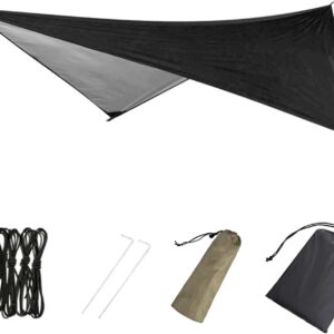 Azarxis Hammock Camping Tarp Rain Fly, Waterproof Tent Shelter Awning Sunshade Cloth Picnic Mat for Outdoor Hiking Beach Backpacking – Included Guy Lines & Stakes