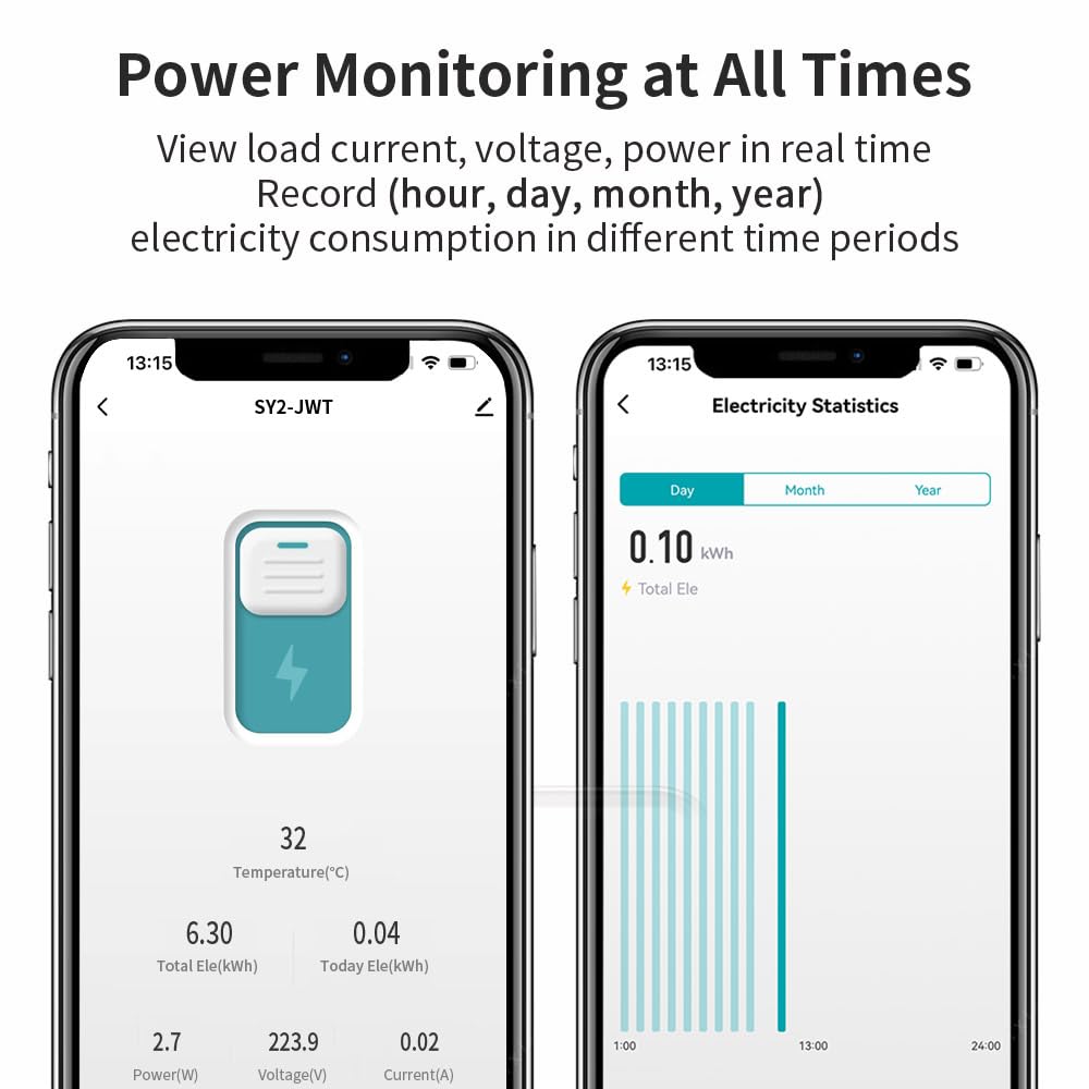 Smart Home DIN Rail WiFi Switch, 1P+N 1‑63A, Over-Current Protection, Tuya/Smart Life Remote Control, Voice Control via Alexa &Google Assistant, Energy Monitor, Timer Functions, FCC Certified - Image 4