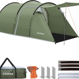 Chihee Camping Tents Tunnel Tent 4 Person Family Tents with 2 Doors Extra Large Weatherproof Shelter 4 Seasons Tents with Screened Porch Room Awning Include Rainfly Carry Bag Travelling Outdoor Hiking