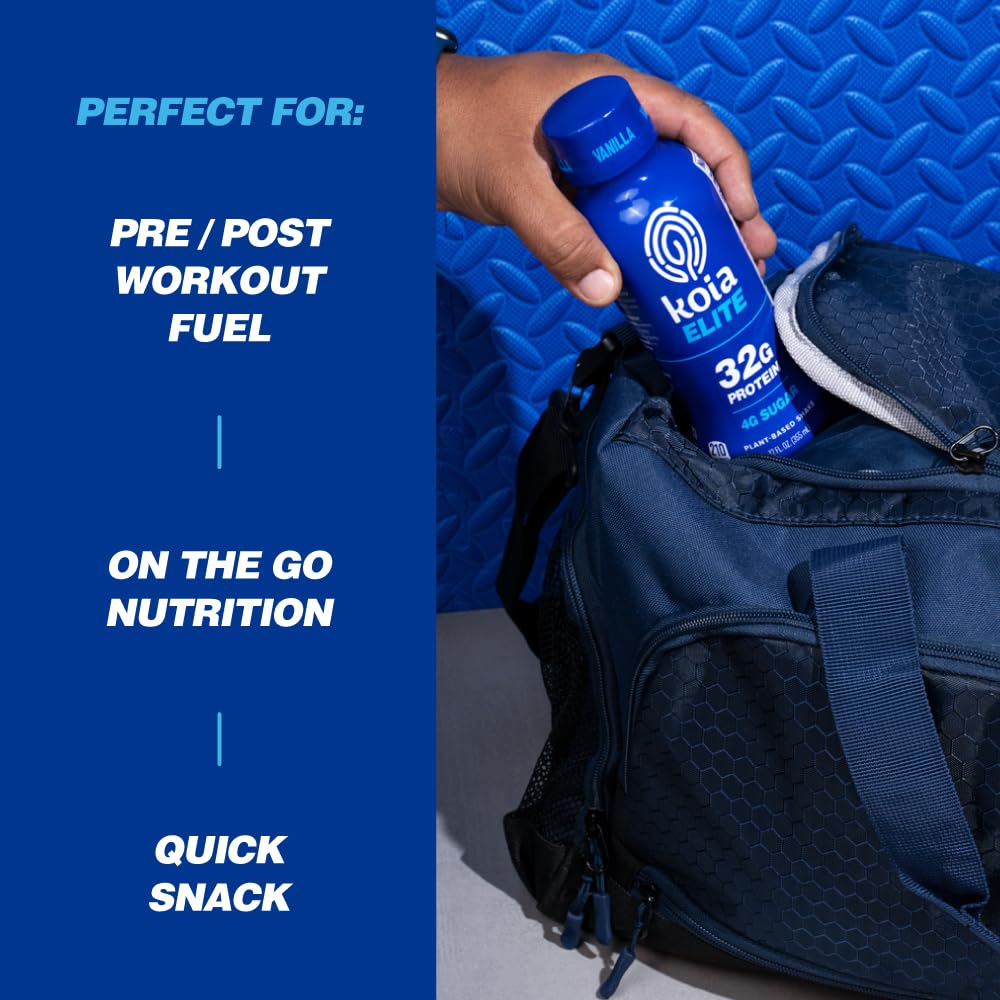 Koia Elite Plant Based Protein Shake, Vanilla, 32g Protein, 4g Sugar, 6g Prebiotic Fiber, Pre & Post Workout Nutritional Drink, No Seed Oils, Dairy-Free, Gluten-Free, Non-GMO, 12 Fl Oz (Pack of 12) - Image 5