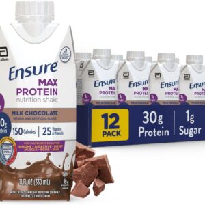 Ensure Max Protein Shake | Milk Chocolate | Ready to Drink | 30g Protein for Muscle Health | 1g Sugar, 4g Fiber | 11 fl oz, 12 Pack