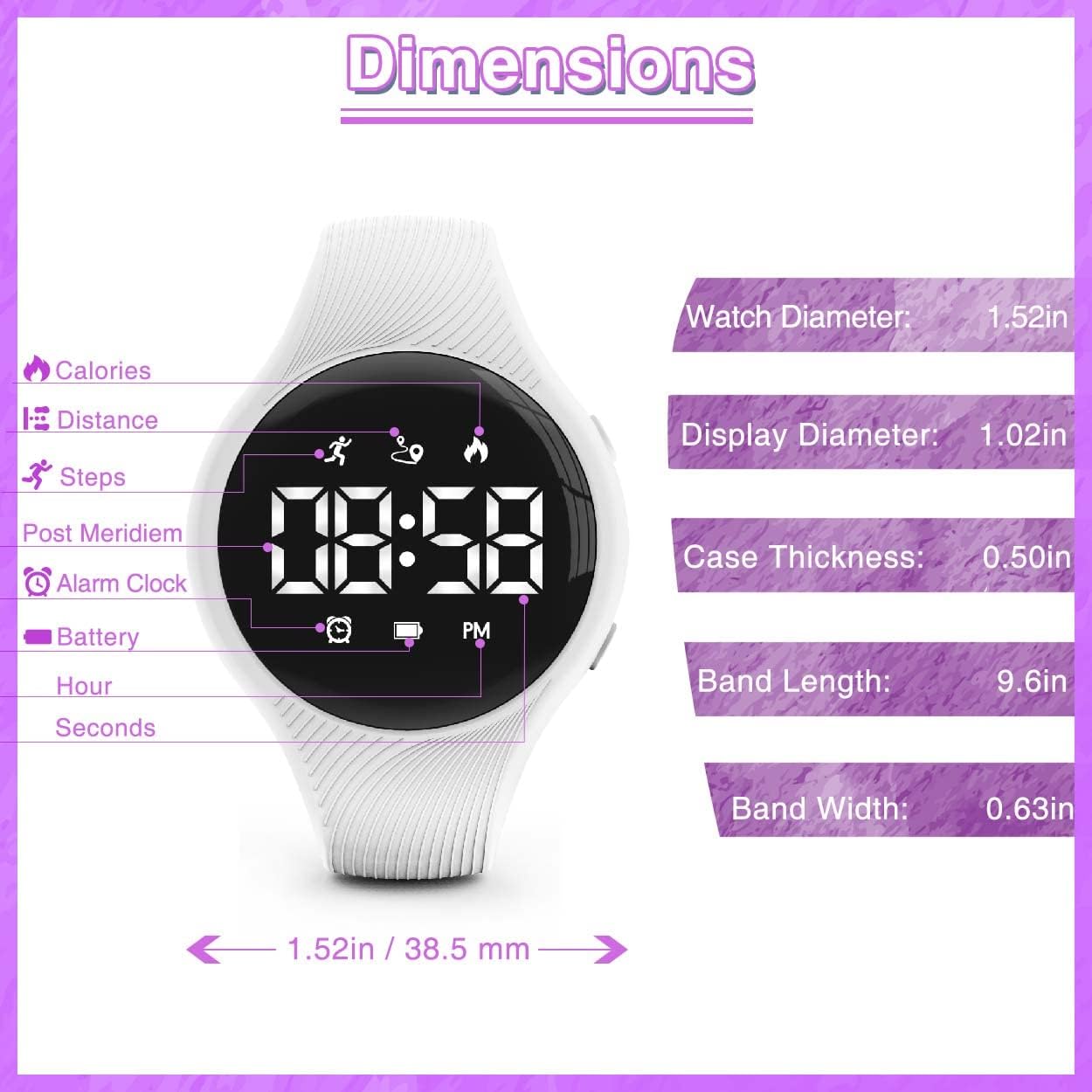 Kids Led Fitness Tracker Watch, Non-Bluetooth Digital Pedometer Wristwatch, Waterproof, 12/24 H, Stopwatch, Calendar, for Children Girls Boys Teens - Image 5