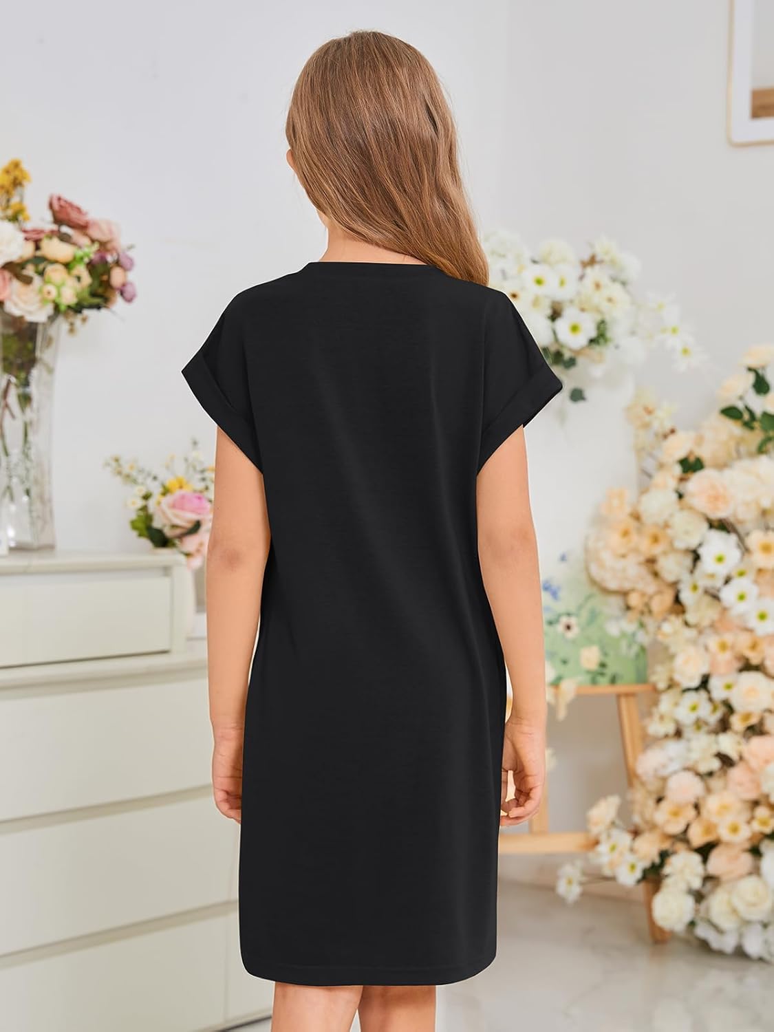 ZDC Girls Cap Sleeve Dresses Kids Spring Summer Casual Basic Crewneck Dress with Pockets 5-14 Years - Image 4