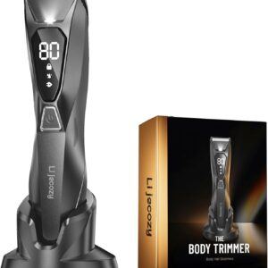 Body Hair & Pubic Hair Trimmer for Men – Electric Ball Shaver with LED Light & Display, Waterproof Wet/Dry Groomer Kit with Wireless Charging & 3 Combs, Ceramic Blade Technology