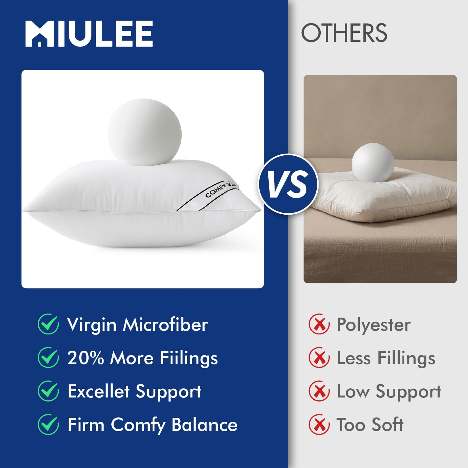 MIULEE 18x18 Inch Pillows Inserts, Pack of 4 Down Alternative Virgin Filling Comfy Support Throw Pillows for Sofa Couch Bed - Image 6