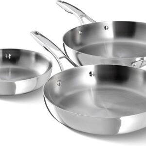 Calphalon Premier Polished 5-Ply Stainless Steel Cookware Set w/Turbo Heat Tech 3 Piece Frying Pan Set, Induction, Oven Safe 500F, Silver