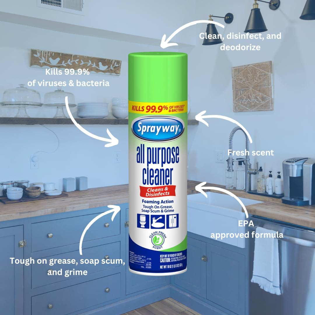 Sprayway All Purpose Disinfectant Cleaner, Foaming Action, 19 Ounce - Image 6