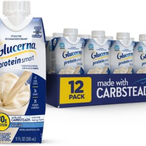 Glucerna Protein Smart Diabetes Care Shake, Vanilla, Diabetic Meal Replacement to Support Blood Sugar Management, 30g Protein, 150 Calories, Ready to Drink, 11-fl-oz Bottle, 12 Pack