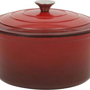 Gibson Home Addlestone 7 Qt Enameled Cast Iron Dutch Oven Pot with Lid – Round, Oven Safe to 500°F, Ideal for Bread Baking & Stews – Gradient Red