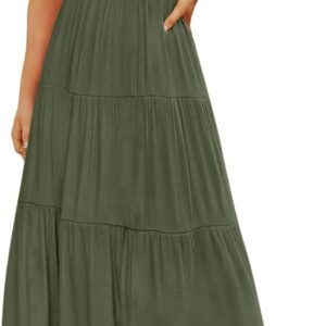 ZESICA Women’s 2026 Summer Casual Flutter Short Sleeve Crew Neck Smocked Elastic Waist Tiered Midi Dress