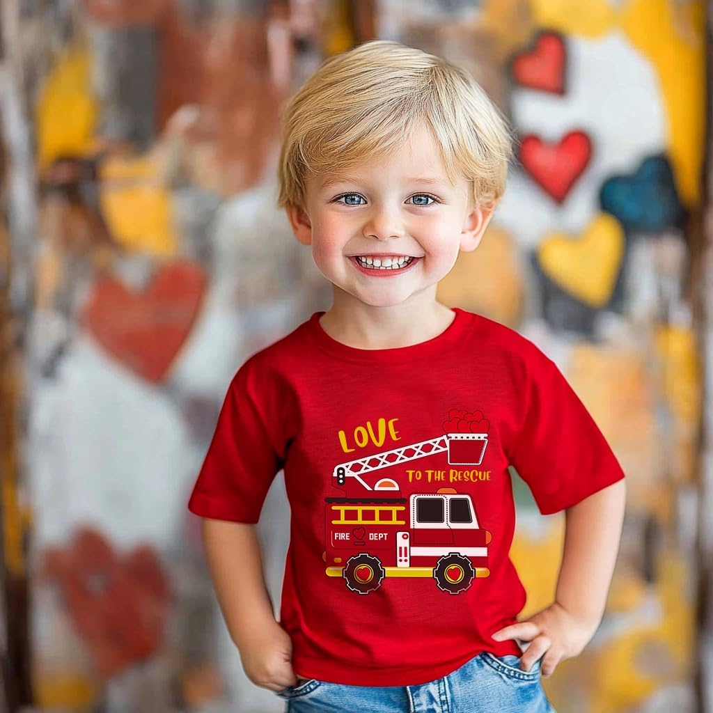 Kids Valentine's Day Red Tee Toddler Boy Girl Love Heart T-Shirt 2-7 Years - Image 3