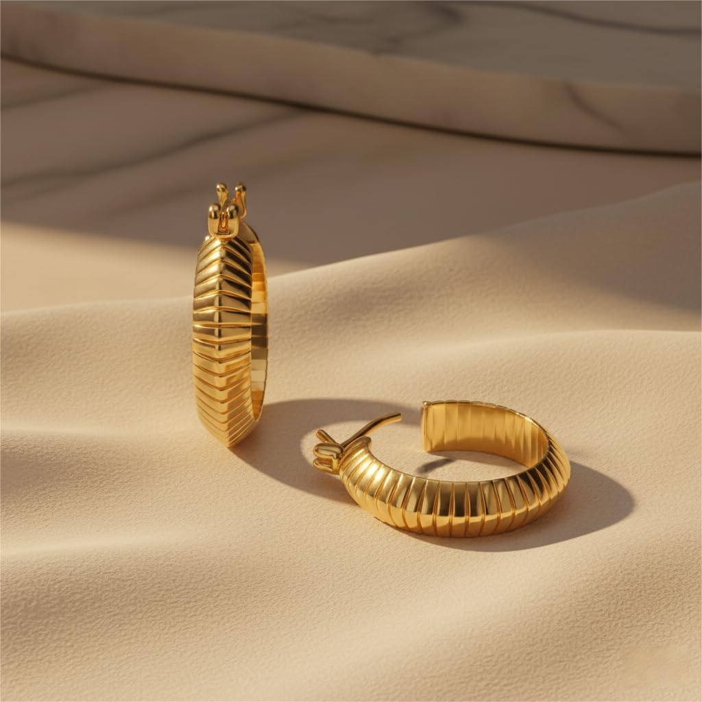 14K Gold Plated Hoop Earrings for Women Trendy Gold Plated Earrings Chunky Hoop Earring Snake Bone Thick Golden Hoops Unique Jewelry for Women Every Occasion 22MM - Image 6