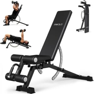 Mikolo 1200LB Weight Bench, Adjustable Workout Bench with Detachable Leg Support, Vertical Storage Space-Saving Exercise Bench for Home Gym, Incline Flat Decline Sit Up Bench for Full Body Fitness