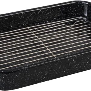 Granite Ware Open Roasting Pan with Flat Rack (Speckled Black) – Accommodates up to 25 lb poultry or roast.