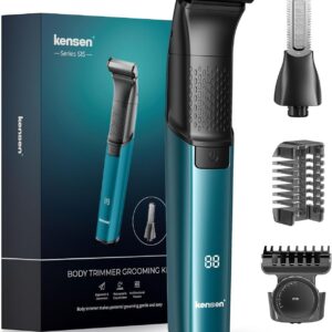 Body Hair Trimmer for Men – 2 in 1 Dual-Head Electric Shaver & Groomer, Ball Shaver with 30° Rotating Blade Adjustable Comb Mens Electric Razor IPX6 Wet & Dry for Face Groin Pubic Hair Trimmer Green