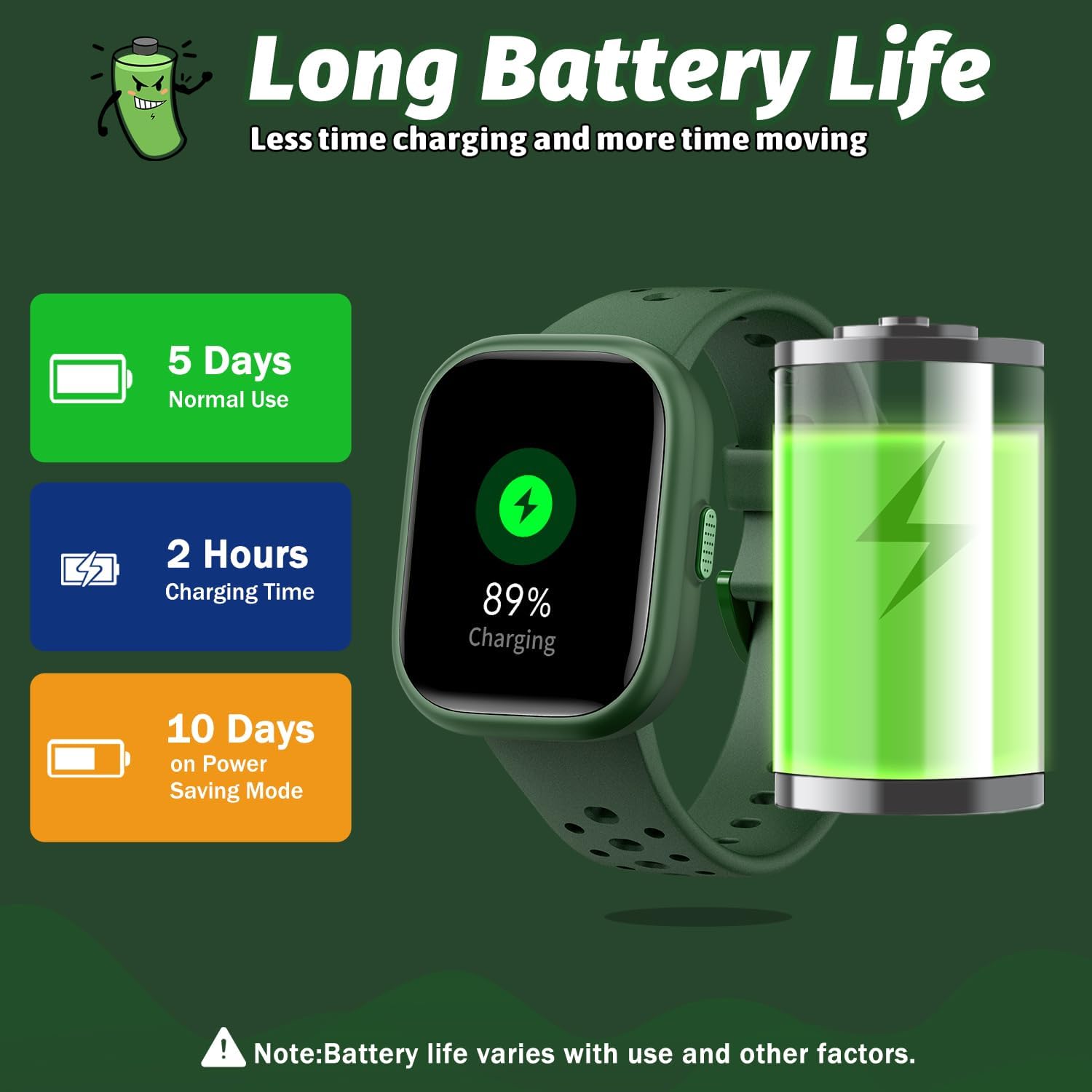 Kids Smart Watch for Girls Boys,IP68 Waterproof Kids Fitness Tracker Watch with 1.83" Face,Heart Rate Sleep Monitor,19 Sport Modes,Puzzle Games with APP,Great Gifts for Teens 6+ (Green) - Image 8