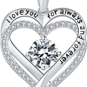 Jewelry for Women Wife Infinity Heart Birthstone I Love You Necklace S925 Anniversary Women Necklaces for Her Wife Birthday Gift Ideas, Birthday Present for Girlfriend Mom Daughter Sterling Silver