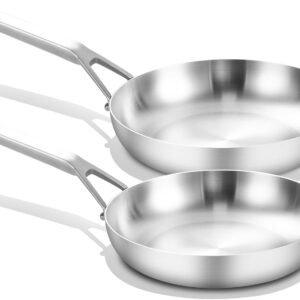 Tri-Ply Stainless Steel Frying Pan Set, 8 Inch and 10Inch, Skillet set, Durable, Cooking Pan 8″ 10″, Induction Ready Egg Pan, Compatible with All Cooktops Up to 600℉