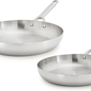 GreenPan x Bobby Flay Stainless Steel 10” & 12” Frying Pan Skillet Set, Induction Compatible, Durable, Dishwasher Safe, Oven & Broiler Safe 400°F, Tri Ply Clad Pans, Heat Responsive Core, 2-Piece Set