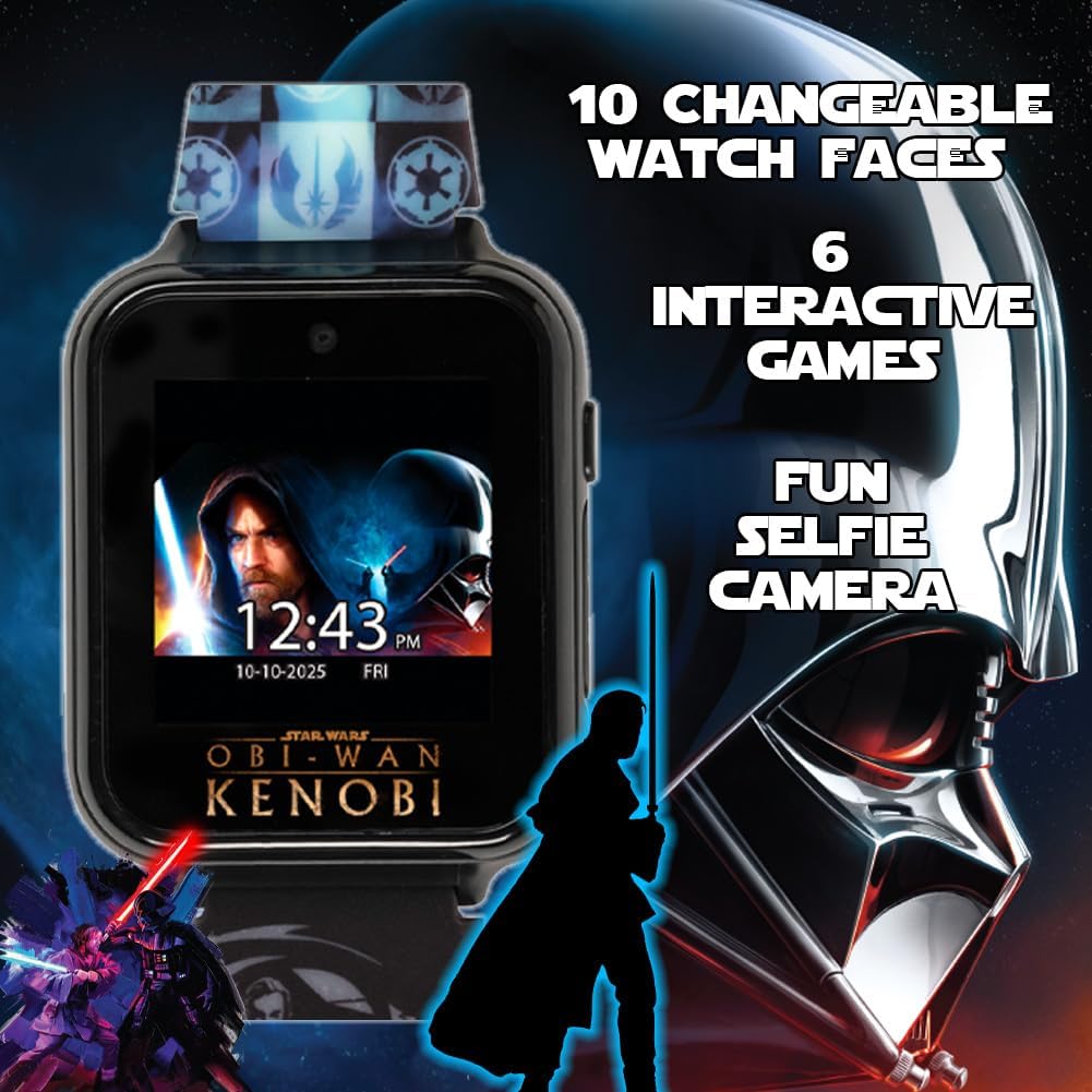 Star Wars Kids Smartwatch with OBI-Wan Kenobi Design, 10 Clock Faces, Selfie Camera, Voice and Video Recorder, Step Counter, Calculator, Alarm, Fun Games, and 3 Wallpapers – Fits Wrists 5.5"-8.0" - Image 3