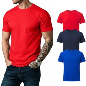 Men’s 100% Cotton T-Shirt, Crew Neck Soft Premium Regular Fit Tee, Plain Short Sleeve Comfort Fit Tees for Men
