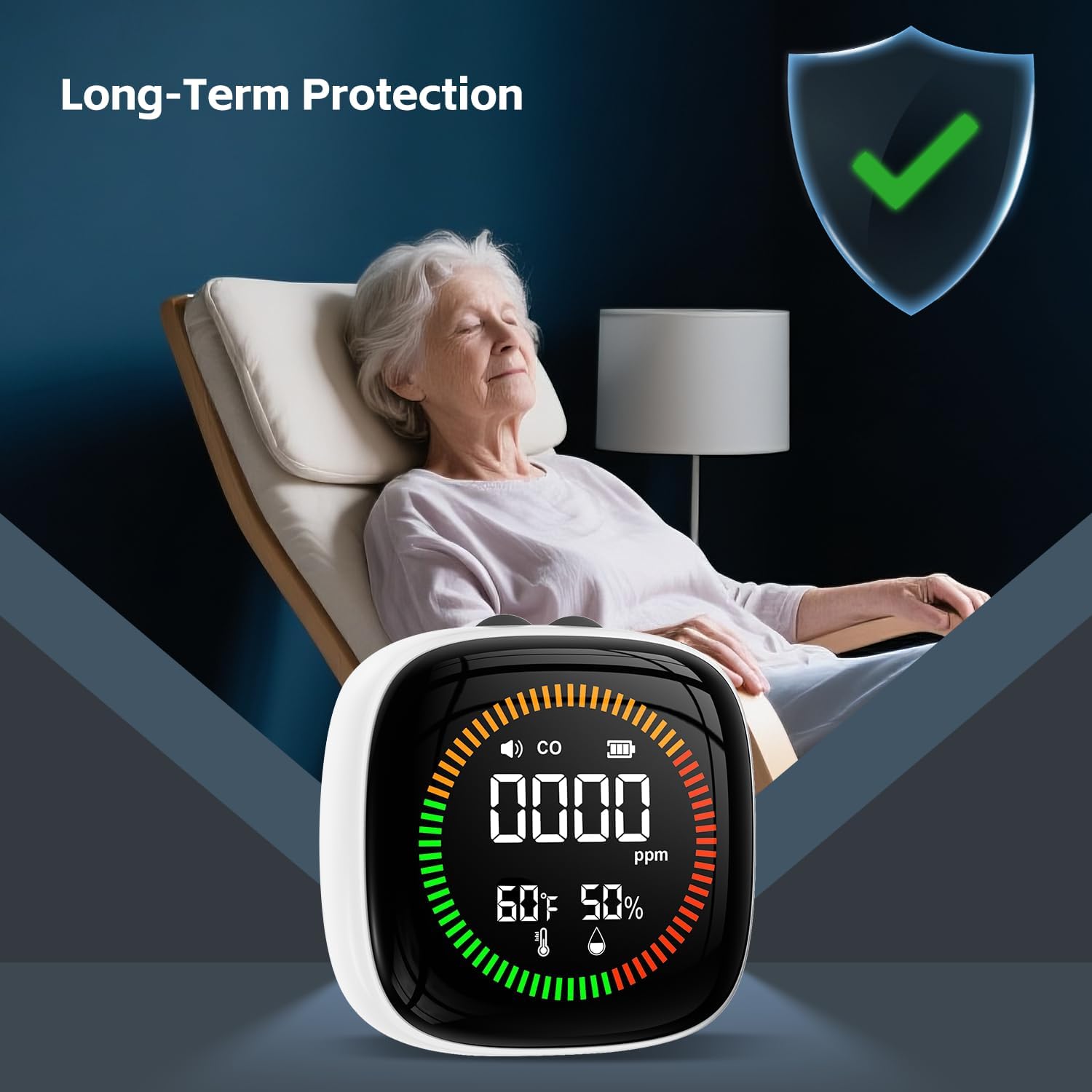 3-in-1 Carbon Monoxide Detectors Battery, Travel, Portable CO Detector, RV CO Alarm Temp/Hum Sensor, Rechargeable CO Monitor, for Home, Car, Travel, Camping-White - Image 7