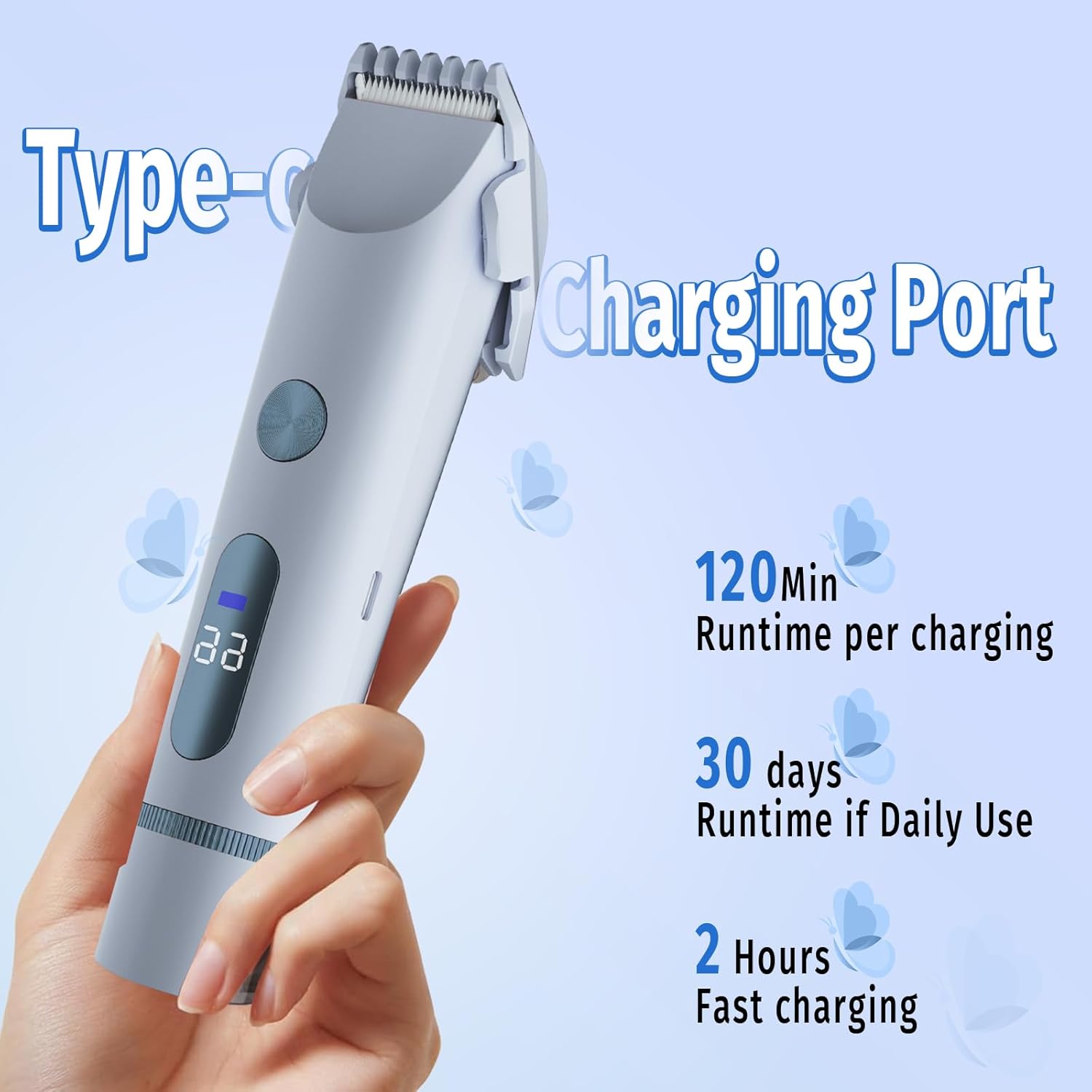 Bikini Trimmer for Women, 2 in 1 Electric Shaver for Women, Rechargeable Electric Razor Body Hair Trimmer Wet & Dry Use, Blue - Image 3