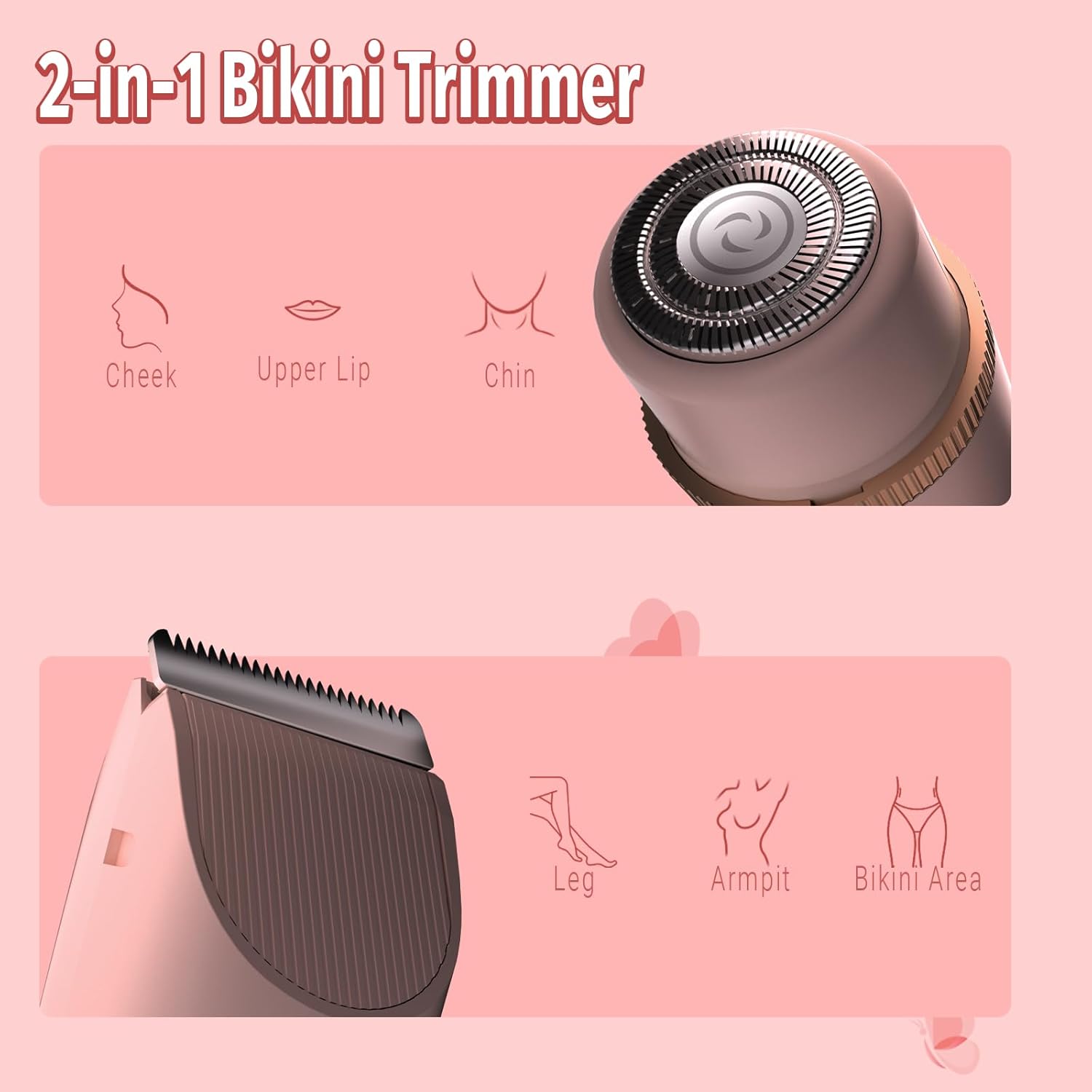 Bikini Trimmer for Women, 2 in 1 Electric Shaver for Women, Rechargeable Electric Razor Body Hair Trimmer Wet & Dry Use - Image 2