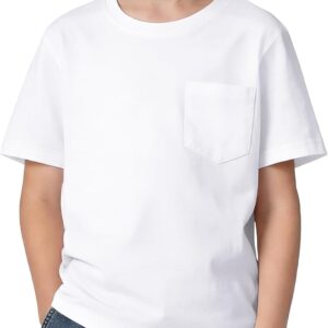 BOOPH Boys T-Shirts Kids Short Sleeve Shirts Basic Tshirts Crewneck Tee Tops with Pocket 5-14Y