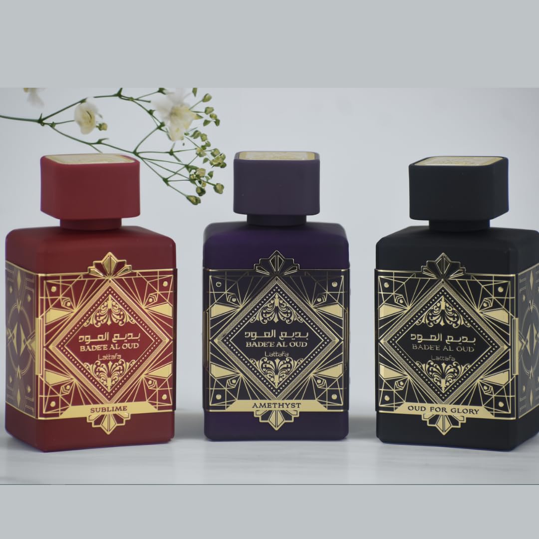 Lattafa Perfumes Bade'e Al Oud for Unisex 3 Piece Eau de Parfum Gift Set (Oud For Glory + Amethyst + Sublime) 3.4 Ounce/100 ml each - Image 3