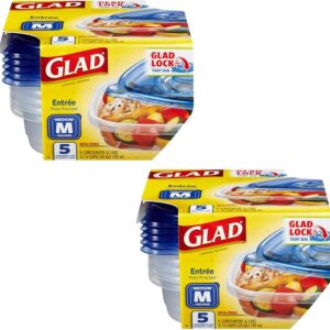 GladWare Entrée Food Storage Containers with Glad Lock Tight Seal | BPA Free | Medium Square Plastic Containers Hold Up to 25 Ounces of Food, 5 Count – 2 Pack