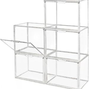 Clear Stackable Plastic Storage Bins with Magnetic Lid, Dustproof Book & Cosmetic Display Cases, Large Figures Collectibles Showcase, Shoe Box, Protection Organizer (L, Count, 5)
