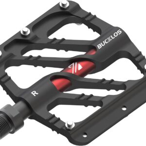 BUCKLOS MTB Flat Pedals Mountain Bike Pedals, 3 Bearings CNC Adult Road Bike Pedals, Bicycle Platform Aluminum Alloy Non-Slip Pedal for Gravel Bike/BMX 9/16″(Black)
