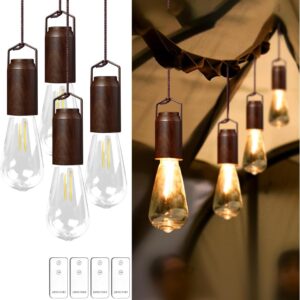 4 Pack Rechargeable Warm Tent Hanging Light Bulb,Portable Outdoor Vintage LED Camping Light,Pendant Hurricane Emergency Lighting Lantern for Hiking Backpacking Fishing Outage Power Failure