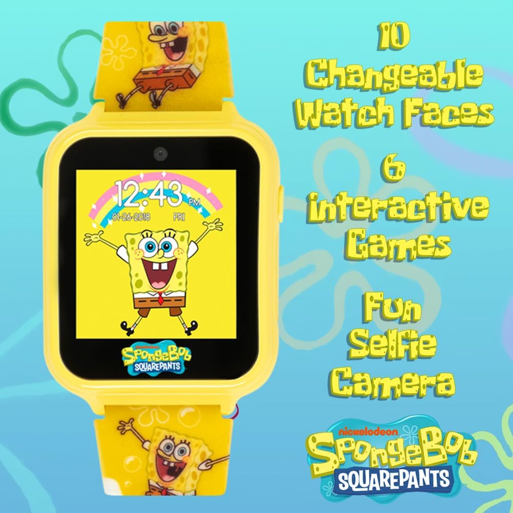 SpongeBob SquarePants Kids Smart Watch Touchscreen with Camera Games Stopwatch Alarm Fitness Tracker Photo Video Recorder – Fits Wrist Sizes 5.5" to 8" - Image 2