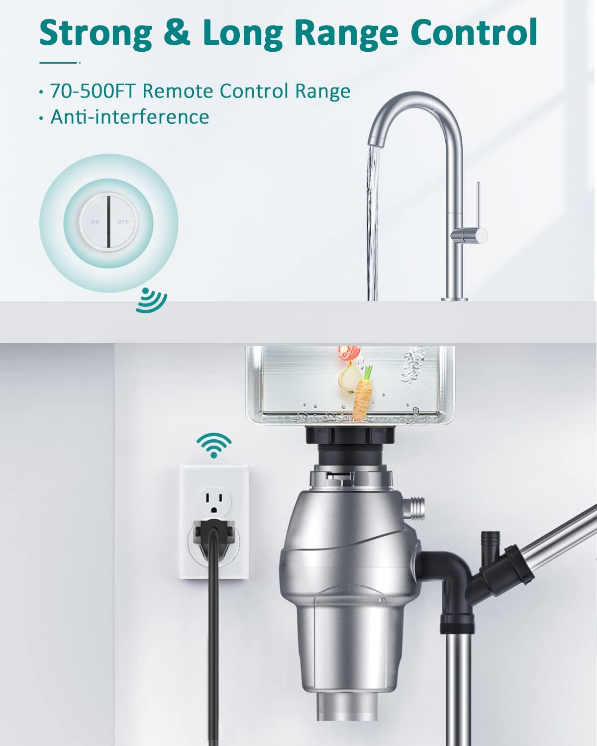 Garbage Disposal Air Switch,Air Switch Garbage Disposal with No Wiring Needed,Garbage Disposal Button with 15A/1500W/4000V Anti-Surge for 500ft RF Range Magnetic Base Smart Plugs - Image 3