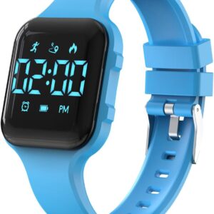 Children Simple Fitness Tracker Watch, Digital Step Counter Sport Watch, Waterproof Wristwatch, with Pedometer Alarm Clock Calendar for Kids Boy Girl Students (Blue)