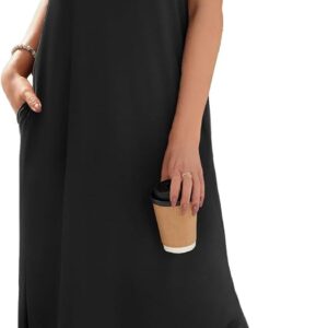 Zeagoo Summer Dresses for Women 2026 Black Long Maxi Sundresses Loose Split Wrinkle-Free Beach Travel Vacation Clothes