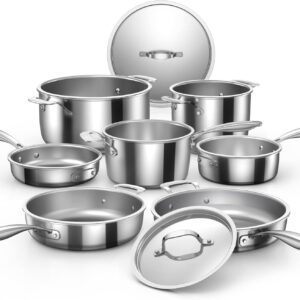 Nuwave Stainless Steel 9-Piece Pro-Smart Cookware Set, Space Saving Nestable Design, Heavy-Duty Tri-Ply, Dishwasher & Oven Safe, Ergonomic Stay-Cool Handles, Induction-Ready & Works on All Cooktops